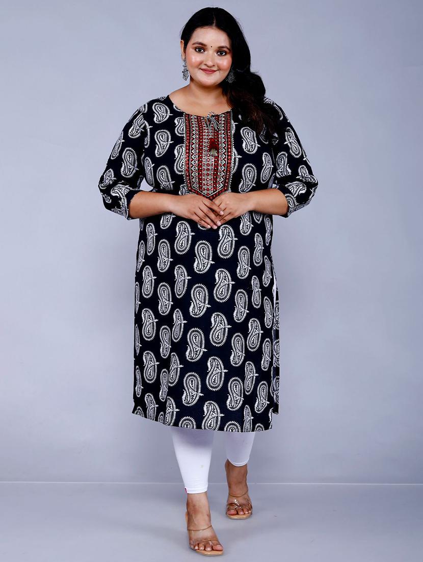 women printed embroidered tie knot neck straight kurta - 21532392 -  Zoom Image - 0