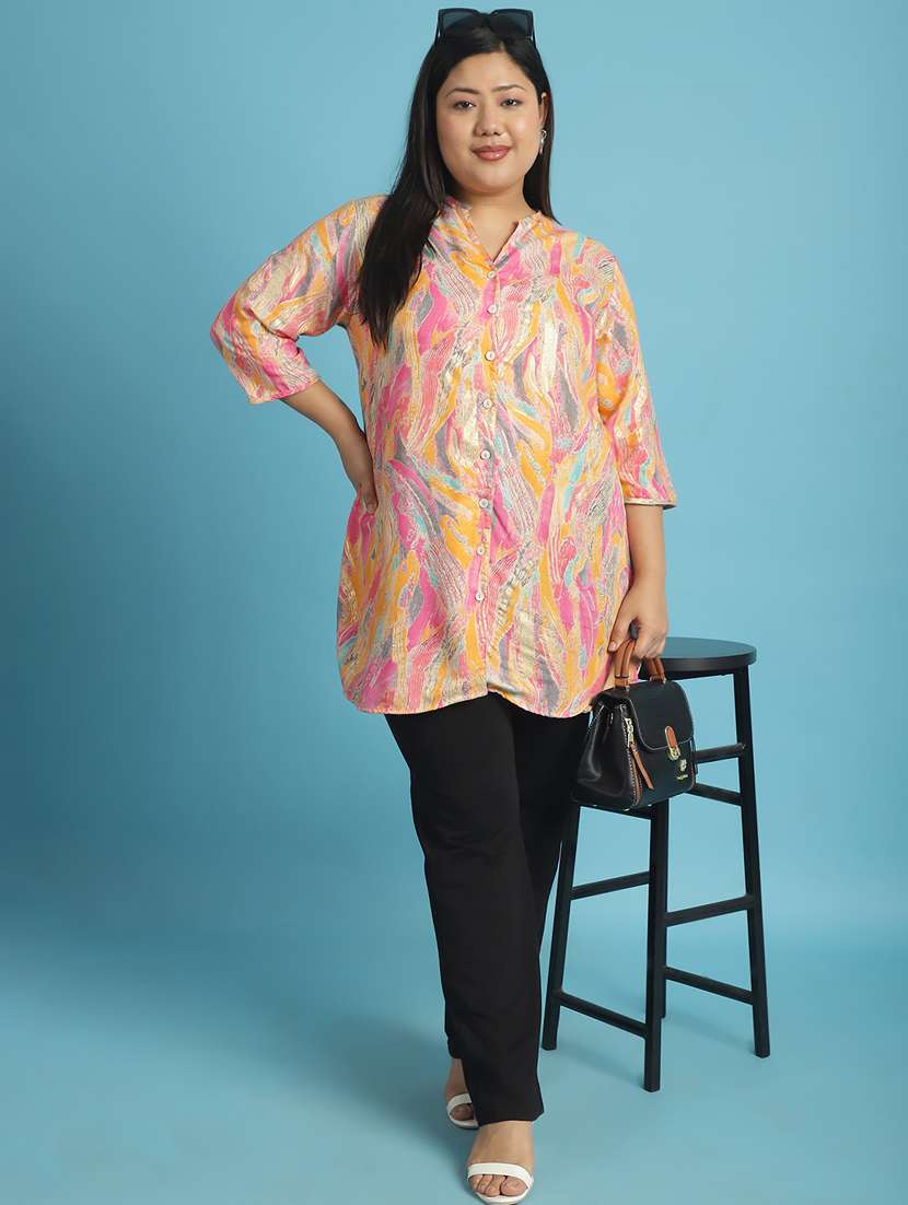 women plus size printed mandarin neck shirt - 21532396 - Standard Image - 4