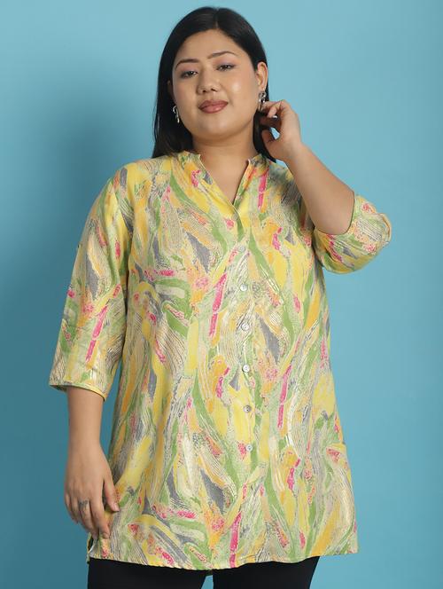 women plus size printed mandarin neck shirt - 21532397 - Standard Image - 0