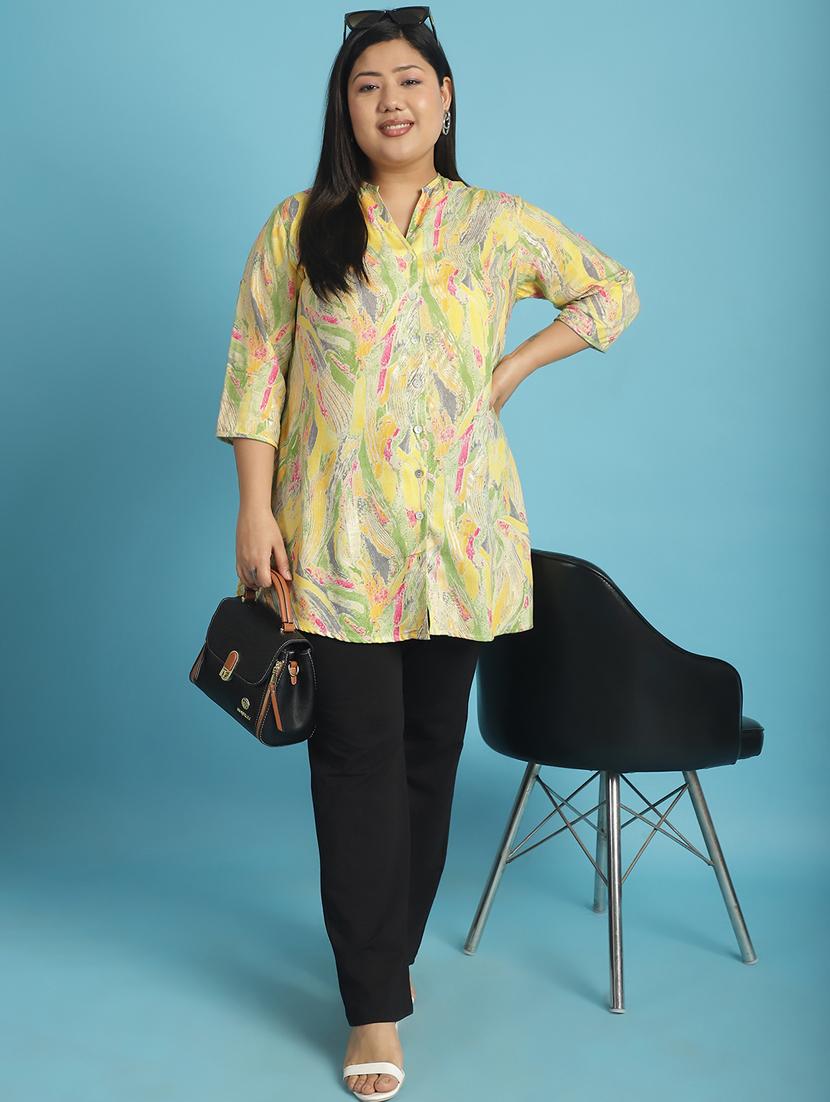 women plus size printed mandarin neck shirt - 21532397 - Standard Image - 4