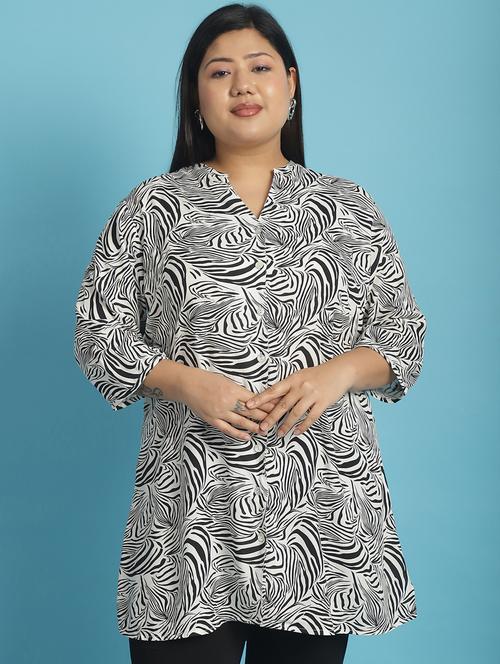 women plus size printed mandarin neck shirt - 21532398 -  Standard Image - 0