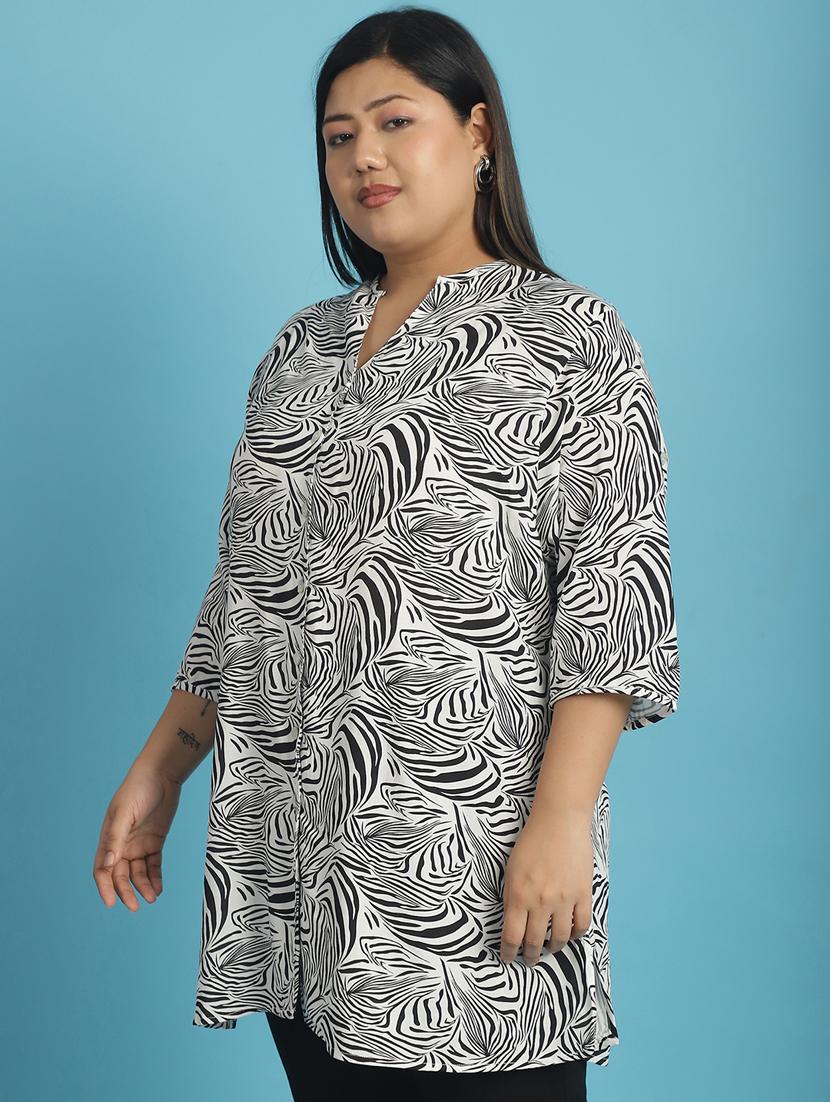 women plus size printed mandarin neck shirt - 21532398 -  Standard Image - 1