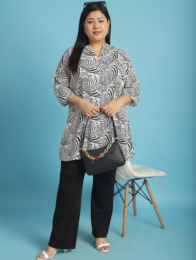 women plus size printed mandarin neck shirt - 21532398 - Standard Image - 4