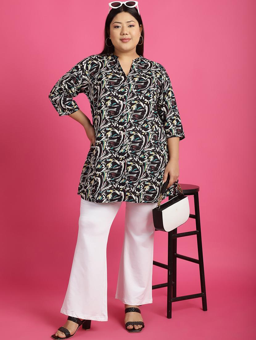 women plus size printed mandarin neck shirt - 21532399 - Standard Image - 4