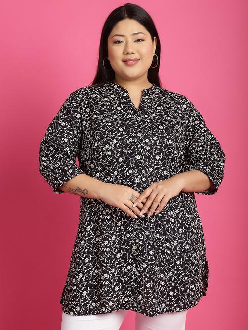 women plus size printed mandarin neck shirt - 21532400 -  Standard Image - 0