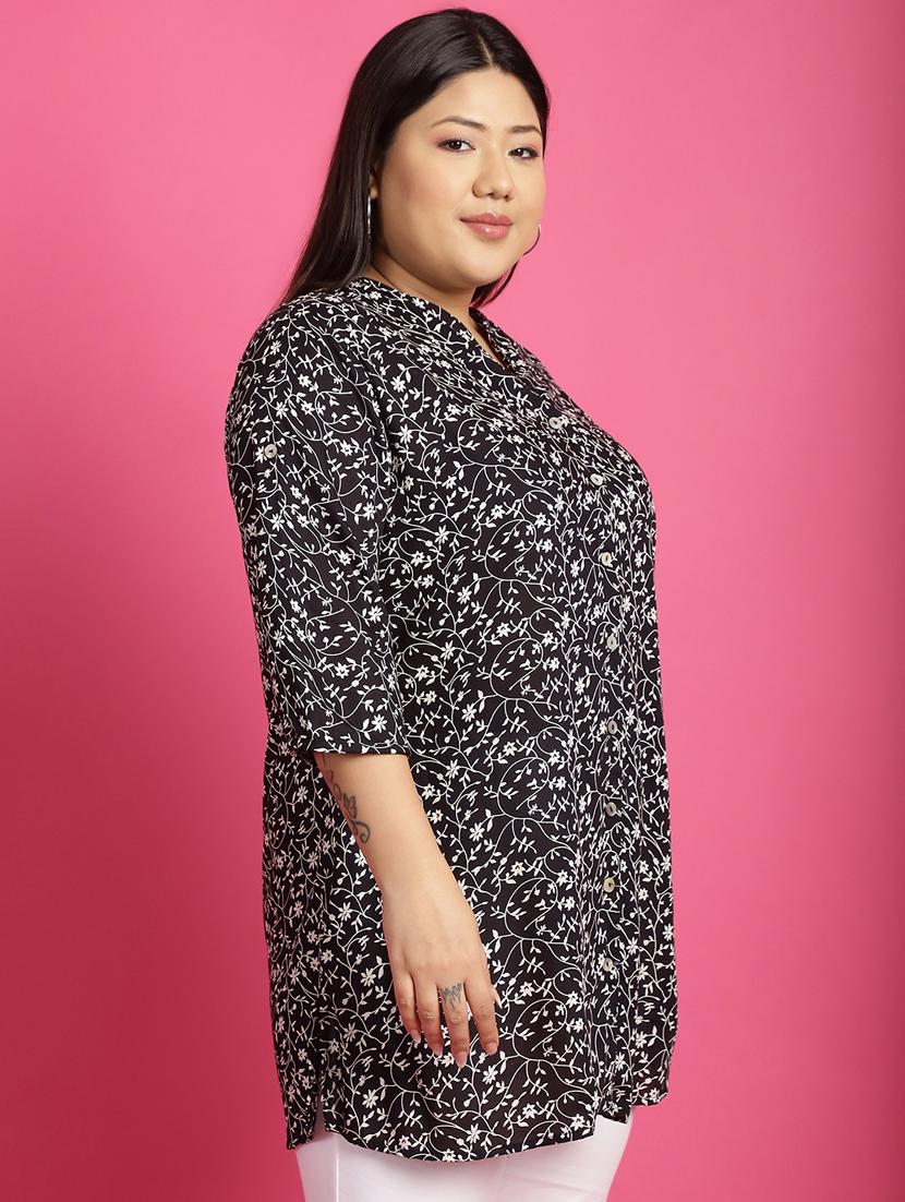 women plus size printed mandarin neck shirt - 21532400 -  Standard Image - 1