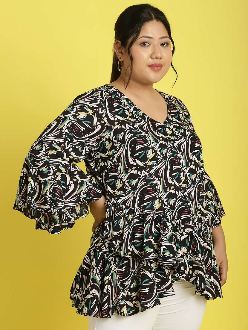 women v neck printed high-low top - 21532420 -  Standard Image - 1