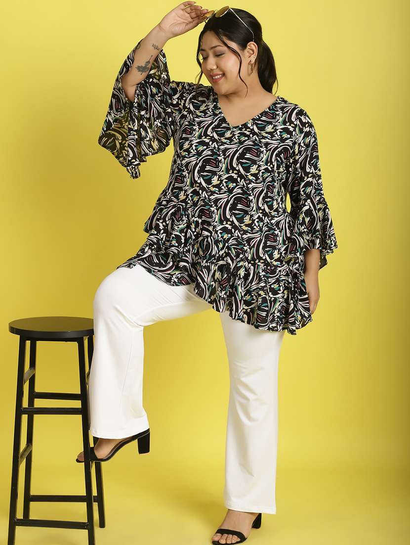 women v neck printed high-low top - 21532420 -  Standard Image - 4