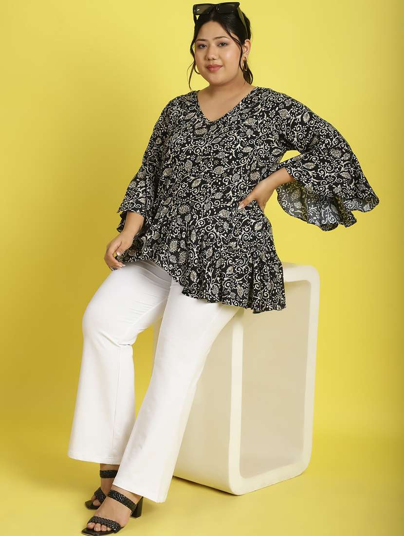 women v neck printed high-low top - 21532421 -  Standard Image - 4