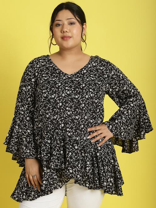 women v neck printed high-low top - 21532422 - Standard Image - 0