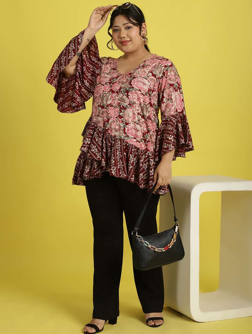 women v neck printed high-low top - 21532424 -  Standard Image - 4