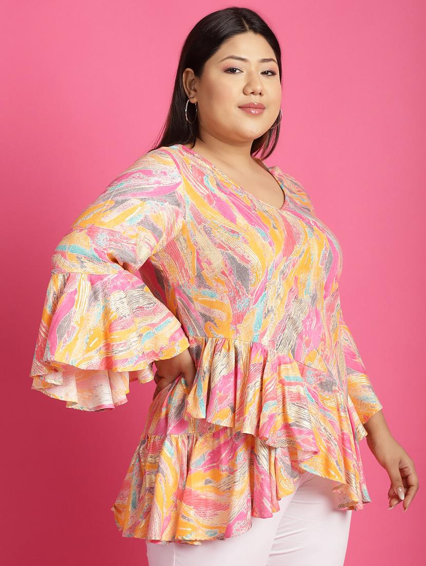 women v neck printed high-low top - 21532426 - Standard Image - 1