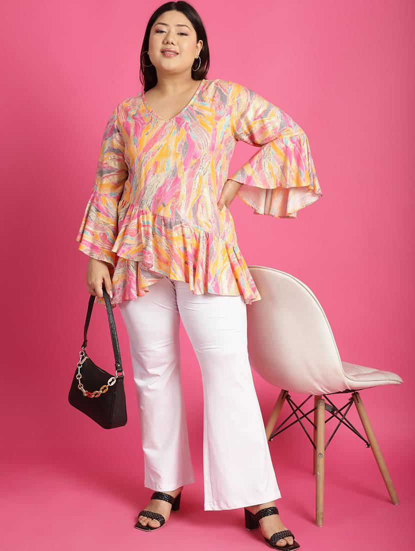 women v neck printed high-low top - 21532426 - Standard Image - 4