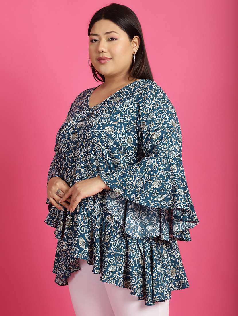 women v neck printed high-low top - 21532427 -  Standard Image - 1