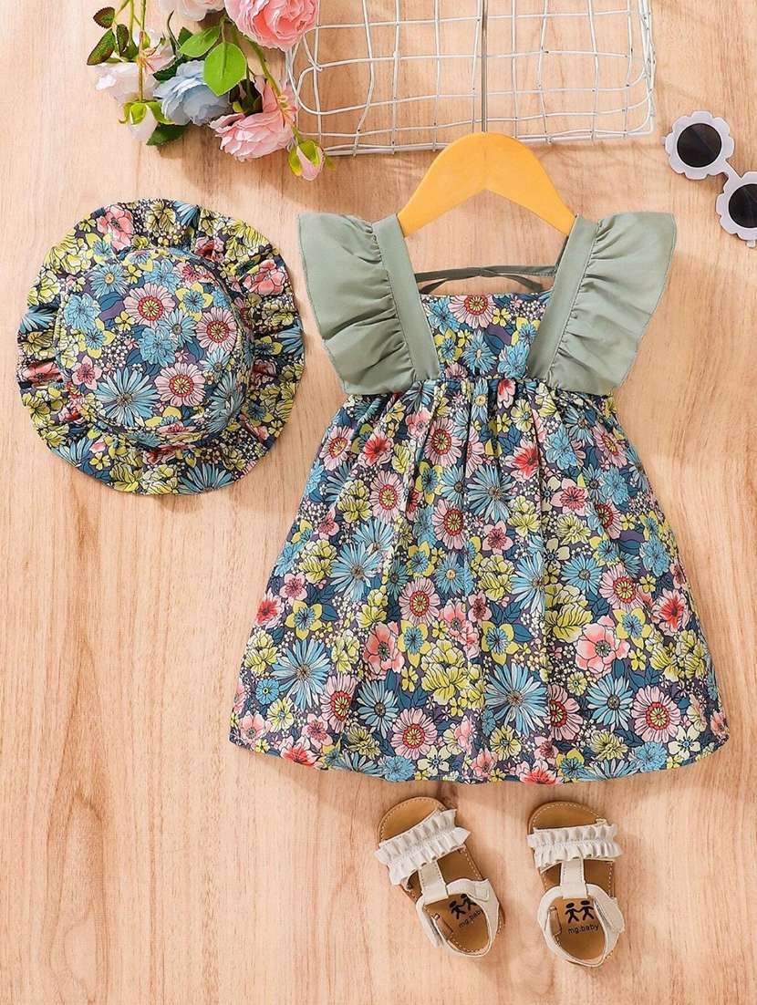 girls knee length floral printed frock