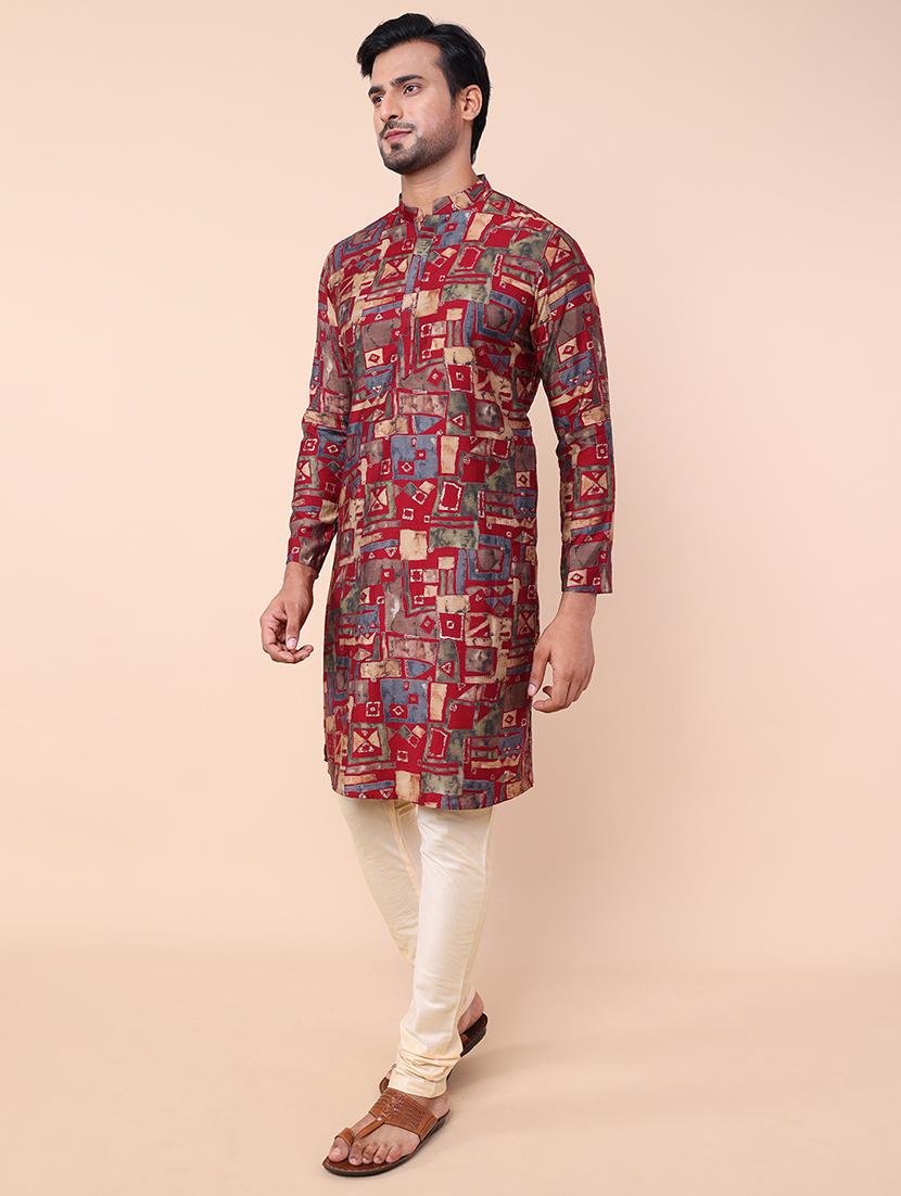 men printed kurta churidar ethnic wear set - 21533061 - Standard Image - 1