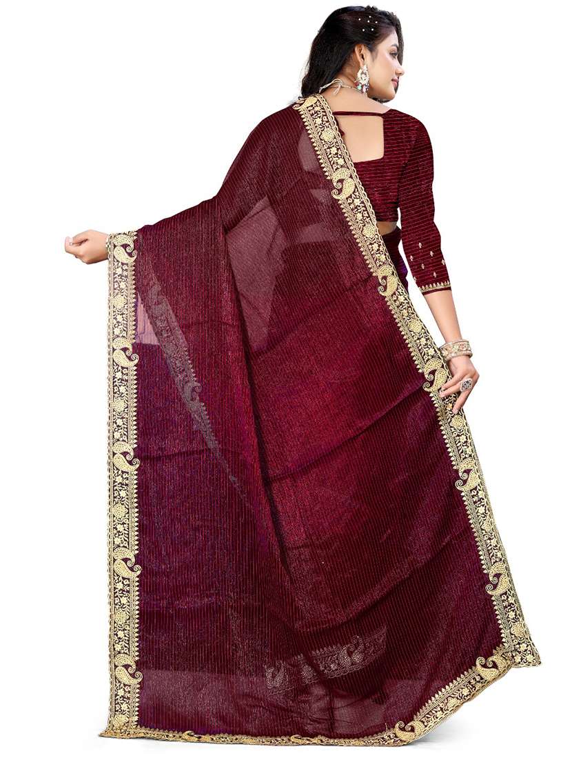 women solid with bordered saree with blouse - 21533112 - Standard Image - 1
