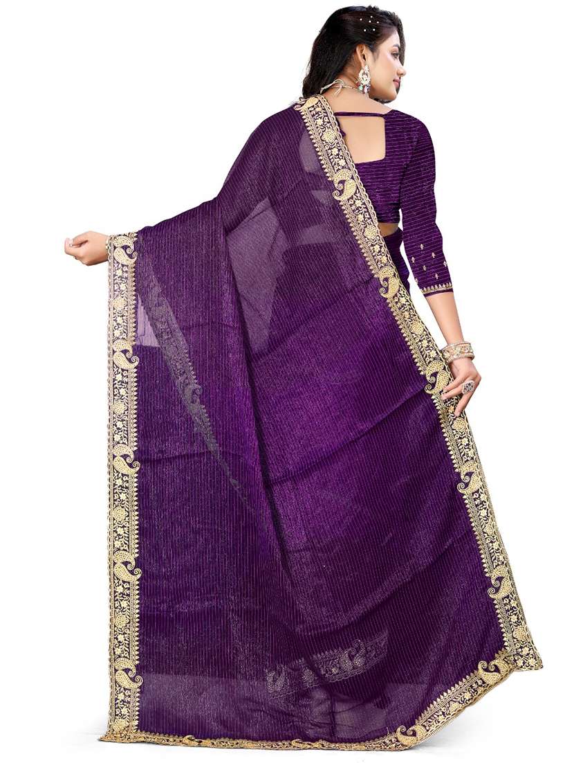 women solid with bordered saree with blouse - 21533116 -  Standard Image - 1