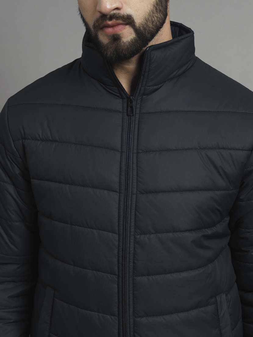 men solid stand collar quilted jacket - 21533122 -  Standard Image - 4