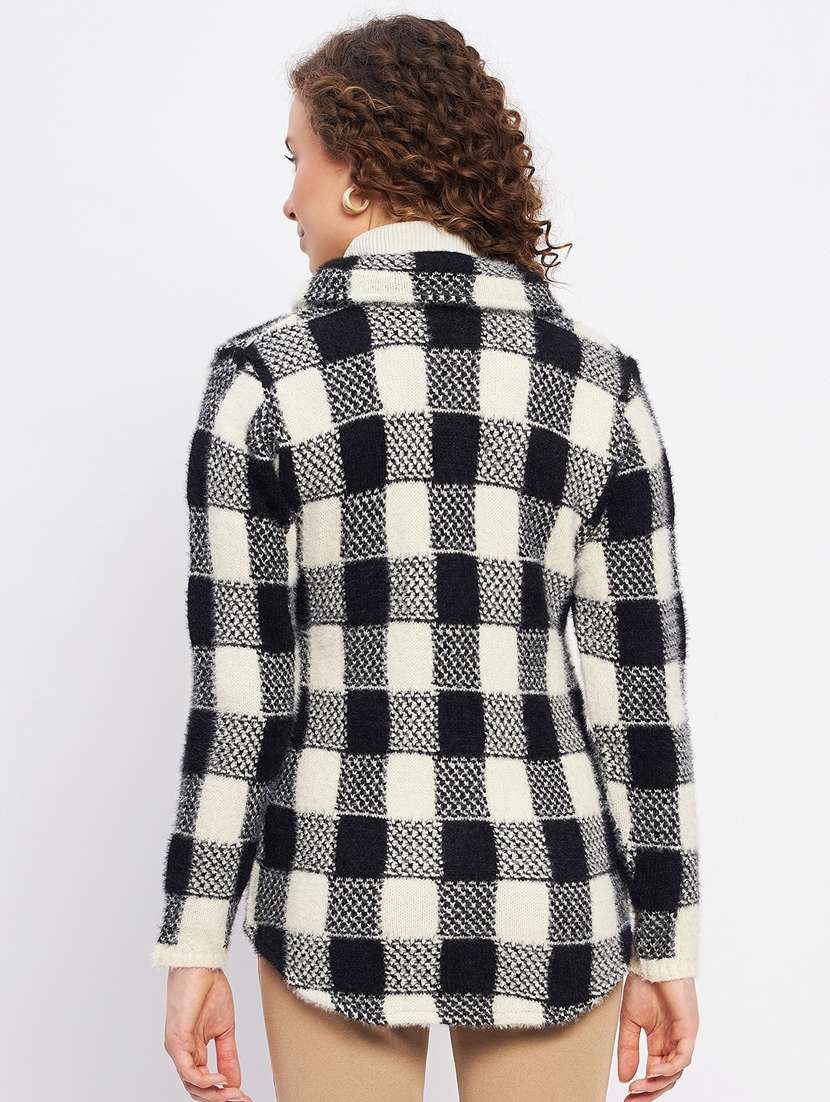 women checkered long sleeve cardigan - 21533145 -  Standard Image - 1