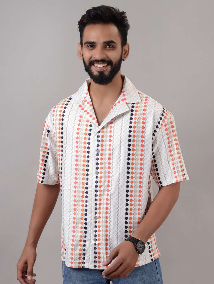 men cuban collar geometric printed casual shirt