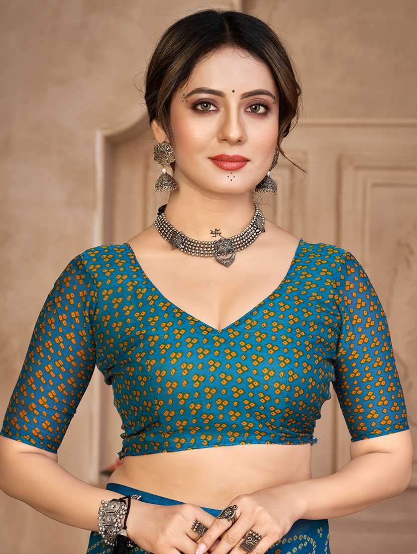 women bandhani printed saree with blouse - 21533410 -  Standard Image - 1
