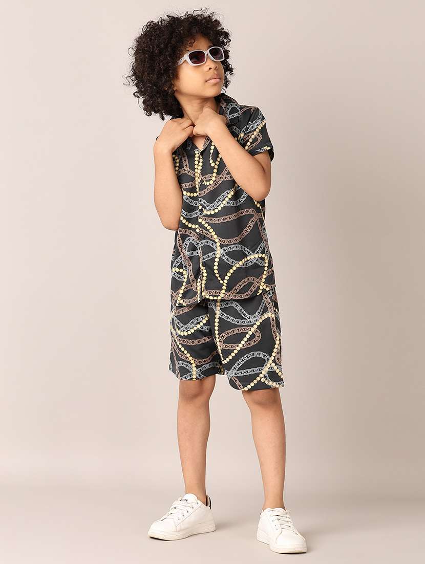 boys grey printed shorts set - 21533452 -  Standard Image - 1