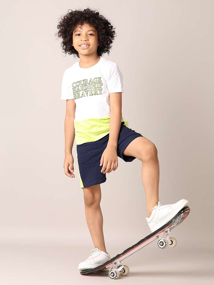 boys white typography shorts set - 21533454 -  Standard Image - 1