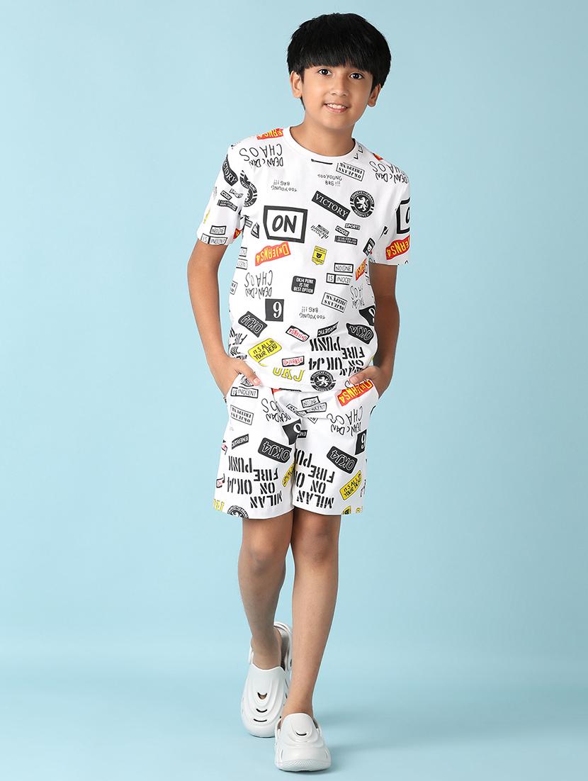 boys round neck printed shorts set