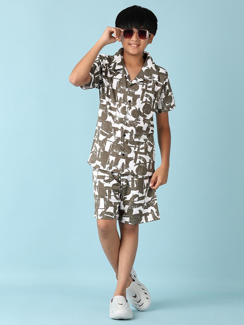 boys olive printed shorts set - 21533462 - Standard Image - 1