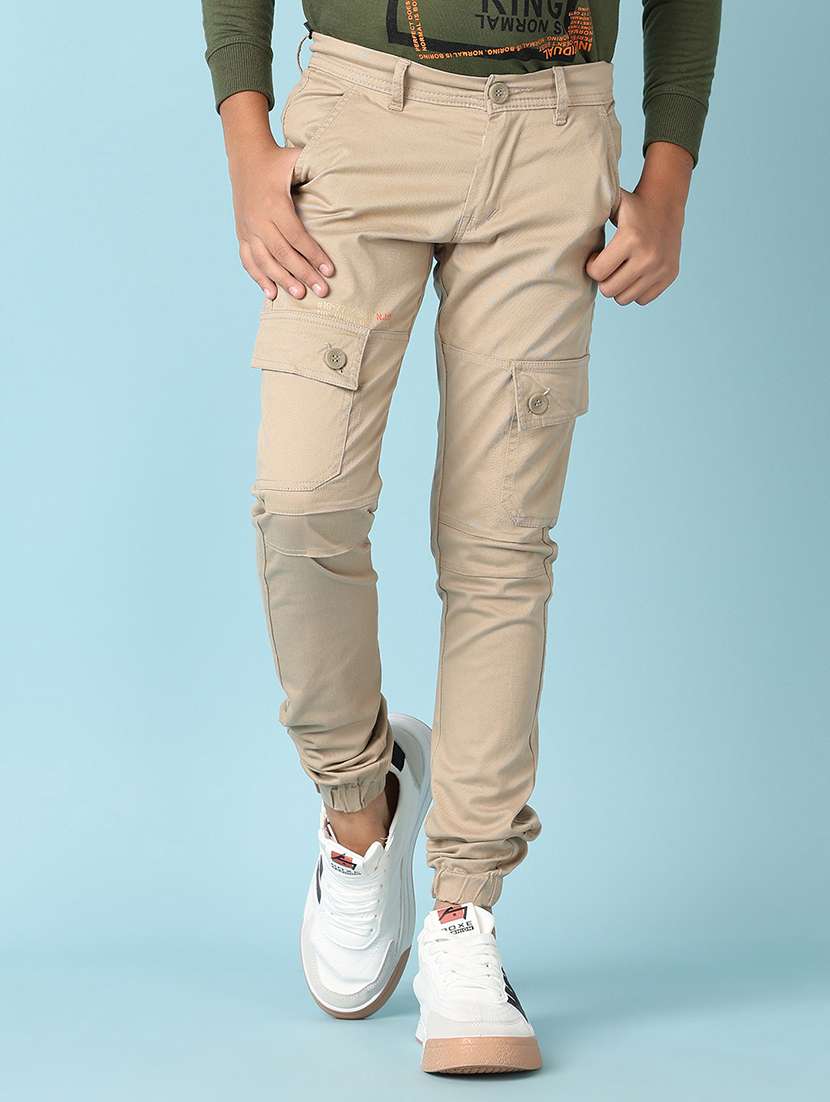 boys beige solid mid rise cargos