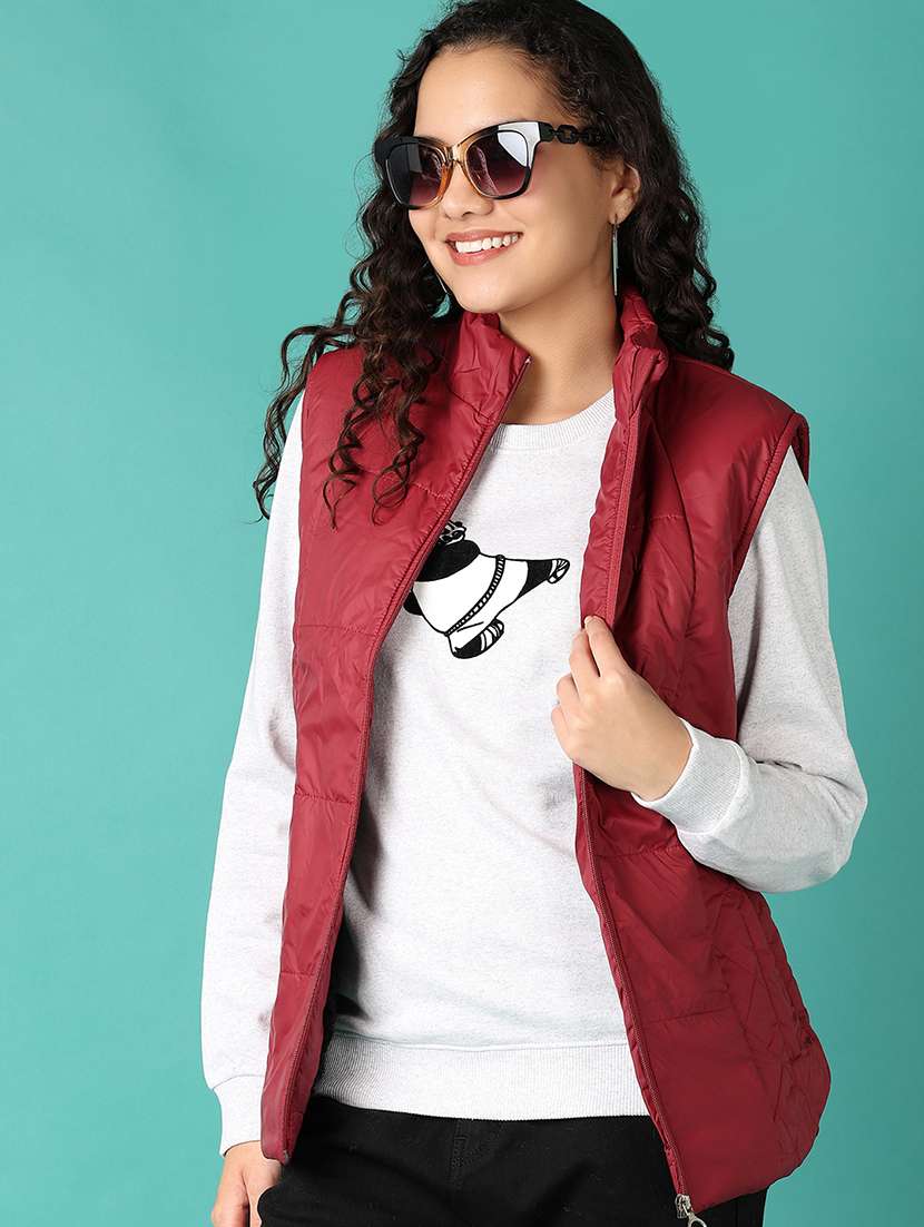 women solid sleeveless quilted jacket - 21533539 -  Standard Image - 1