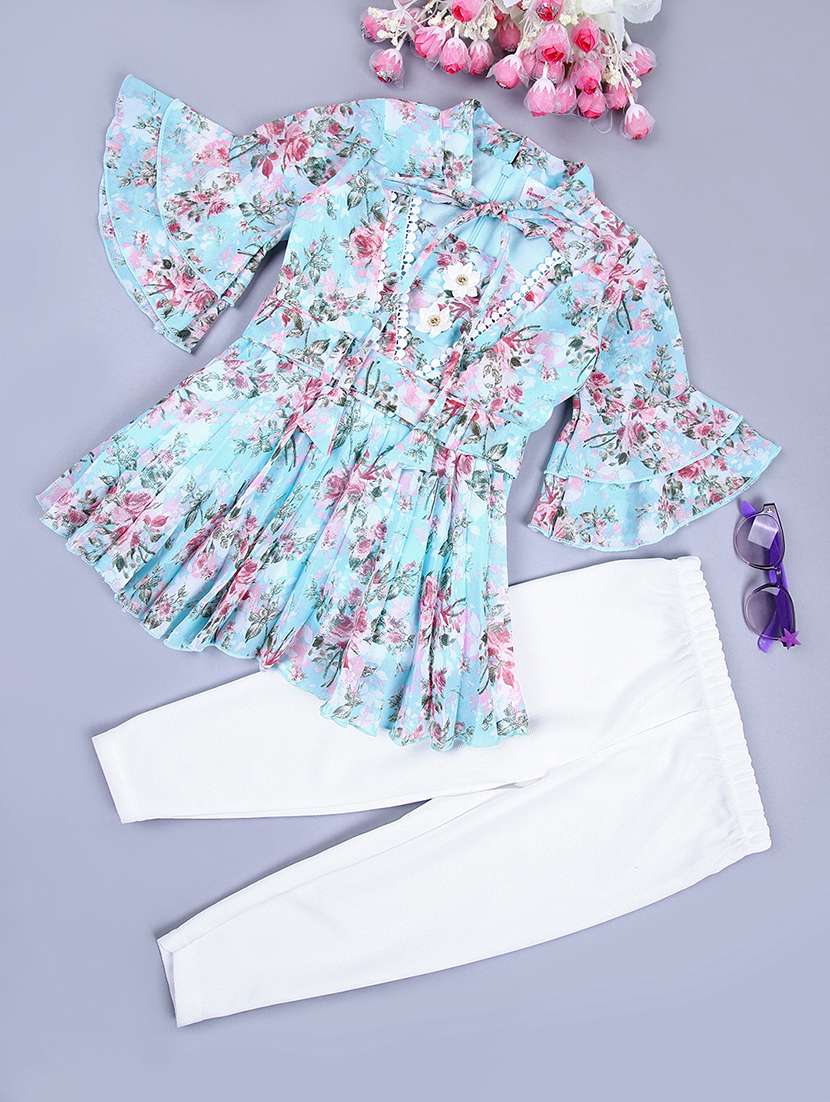 girls floral top & trouser full length set