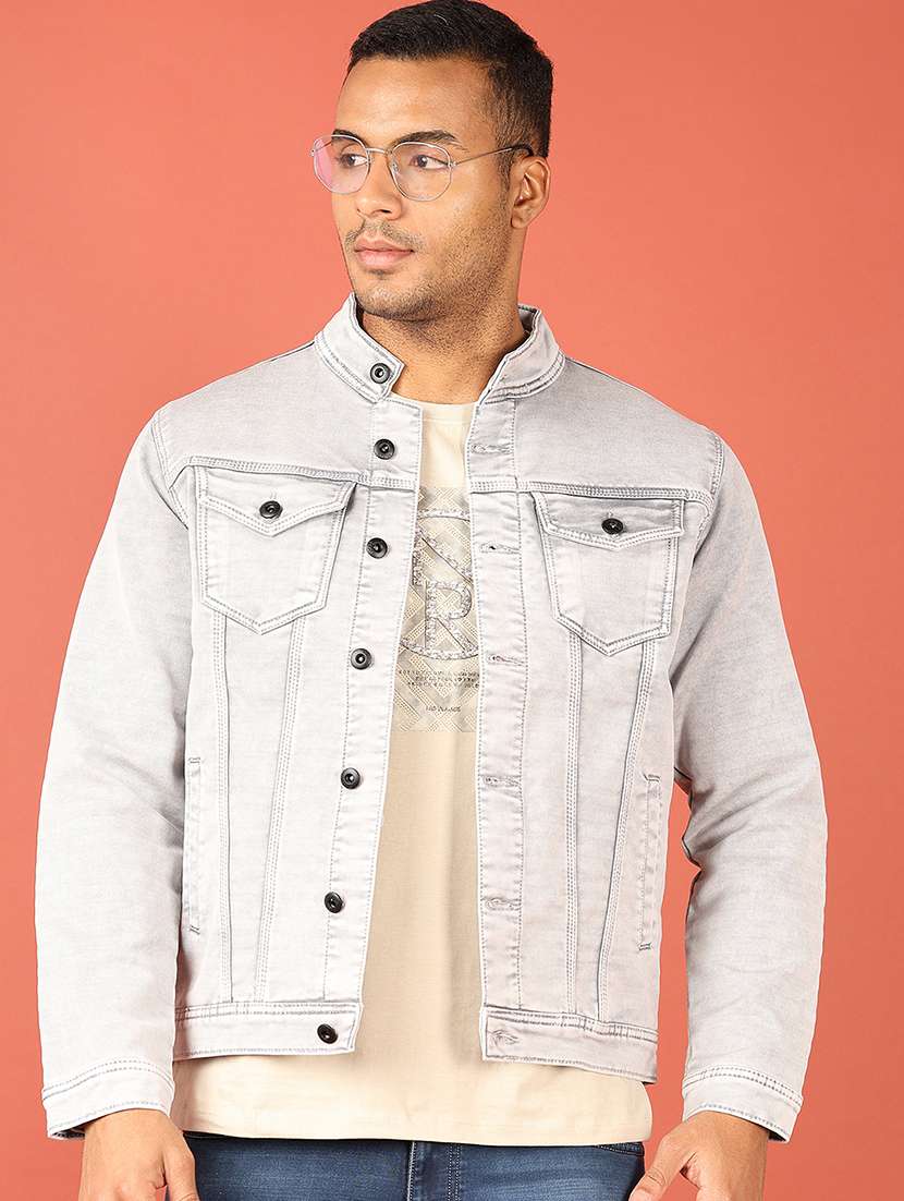 men long sleeves solid denim casual jacket - 21533572 -  Standard Image - 1