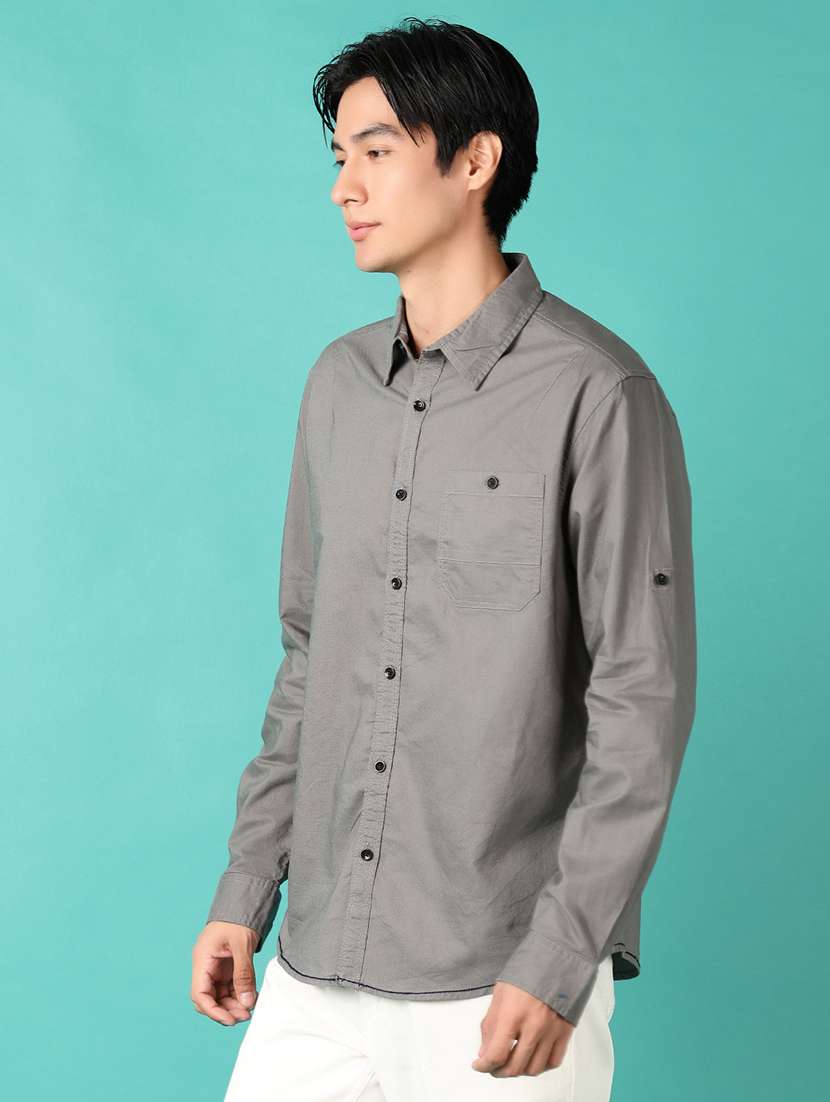 men solid long sleeve casual shirt - 21533575 - Standard Image - 1