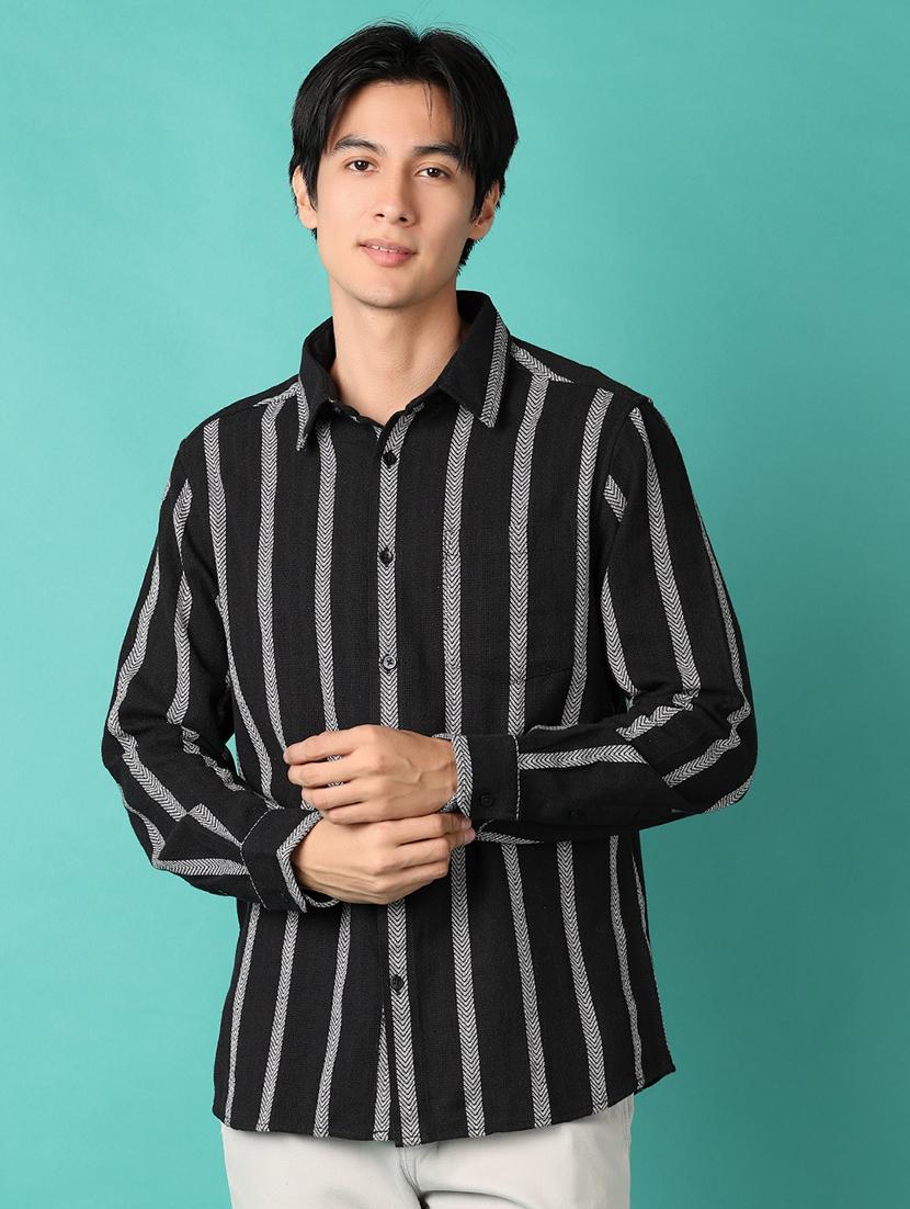 men long sleeves striped casual shirt - 21533674 -  Zoom Image - 0