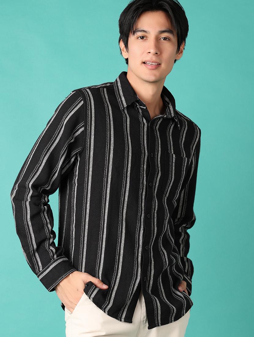 men long sleeves striped casual shirt - 21533675 -  Standard Image - 1