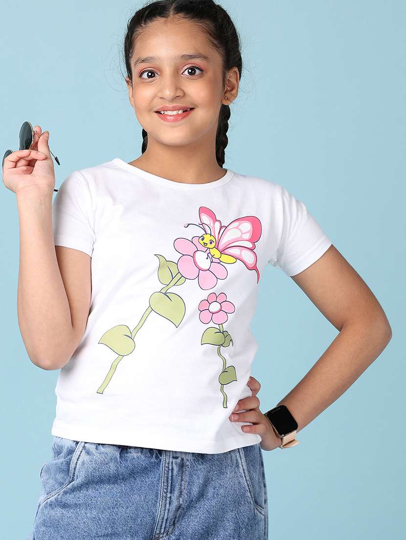 girls front print round neck tees - 21533703 - Standard Image - 1