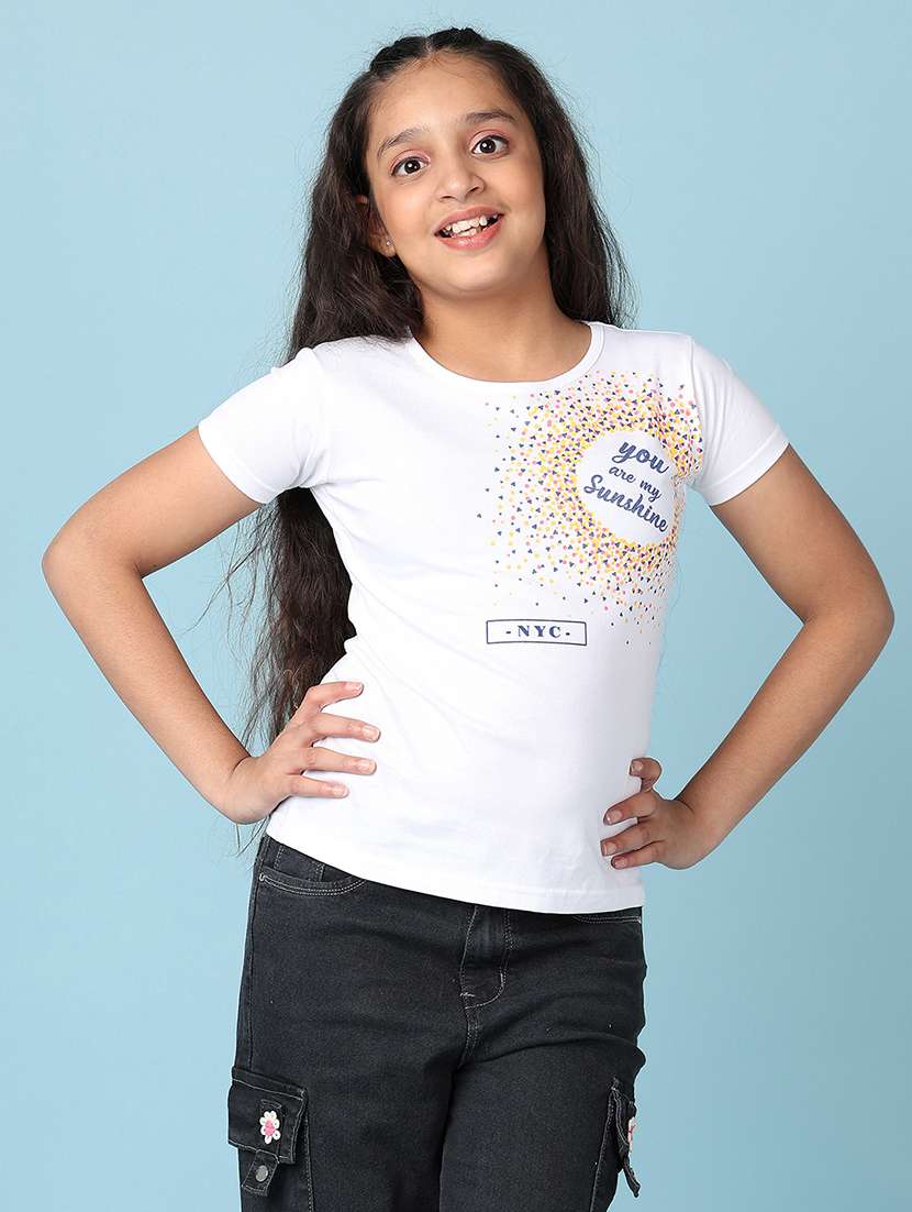 girls front print round neck tees
