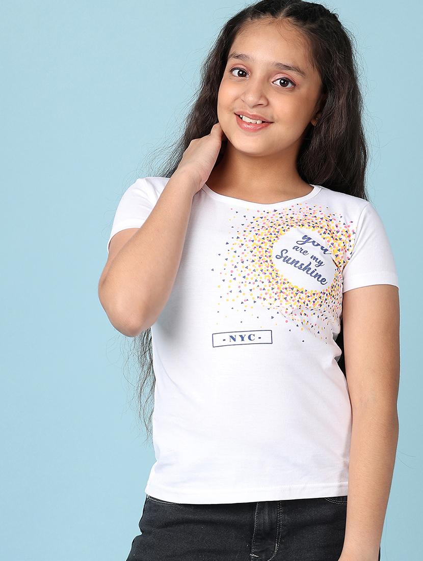 girls front print round neck tees - 21533704 - Standard Image - 1