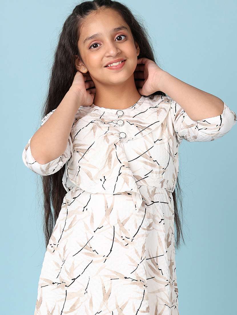 girls off-white printed round neck a-line dress - 21533724 -  Standard Image - 4