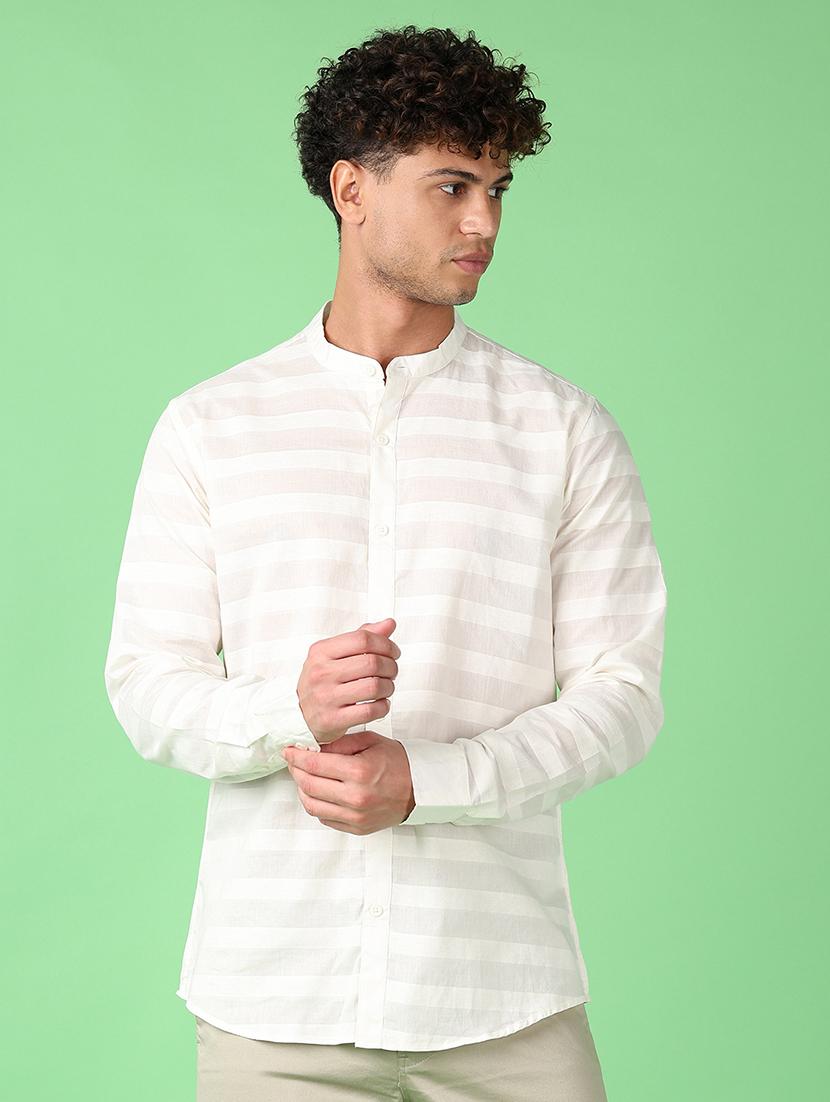 men striped long sleeve casual shirt