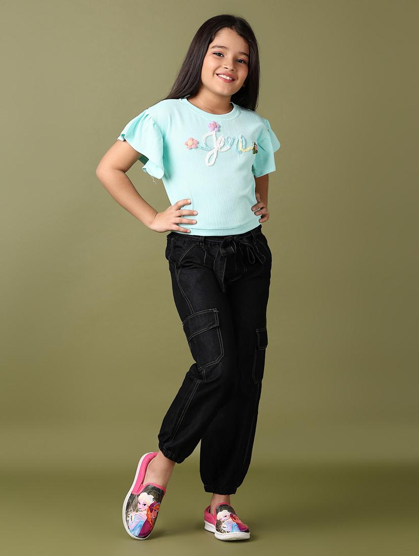 girls solid with work round neck top - 21533966 - Standard Image - 4
