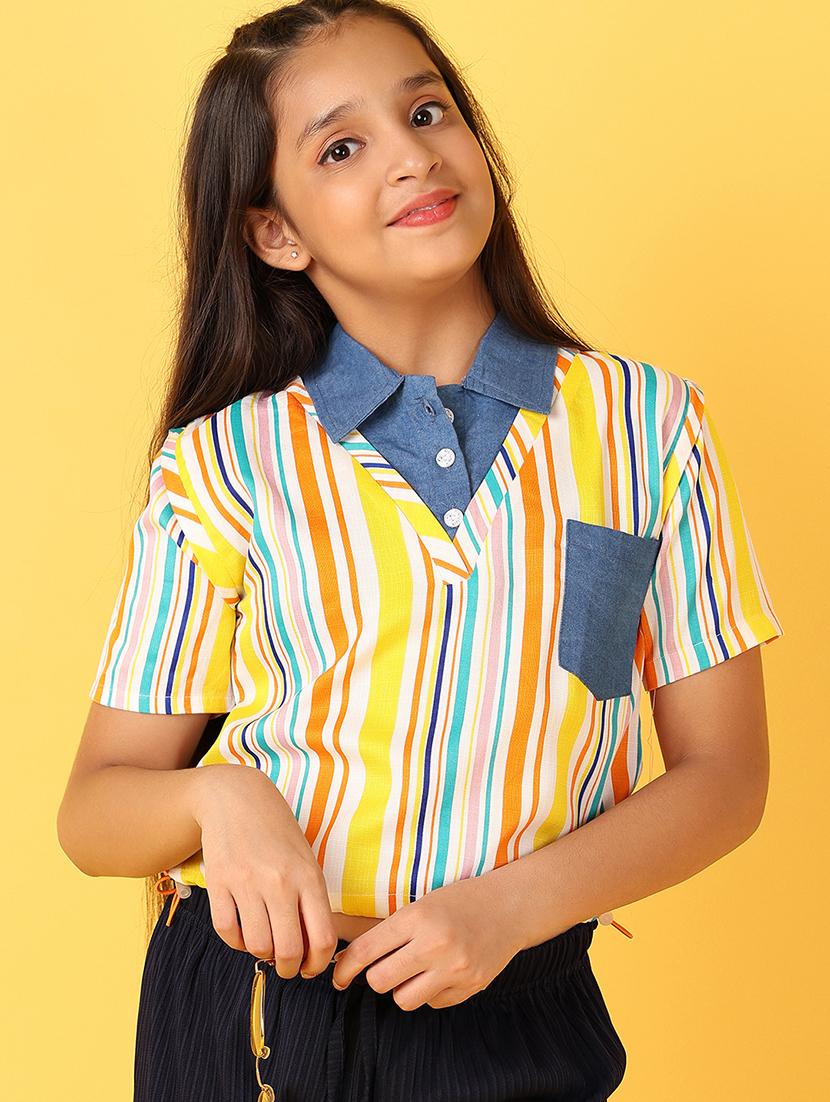 girls striped collared regular top - 21533972 - Standard Image - 1