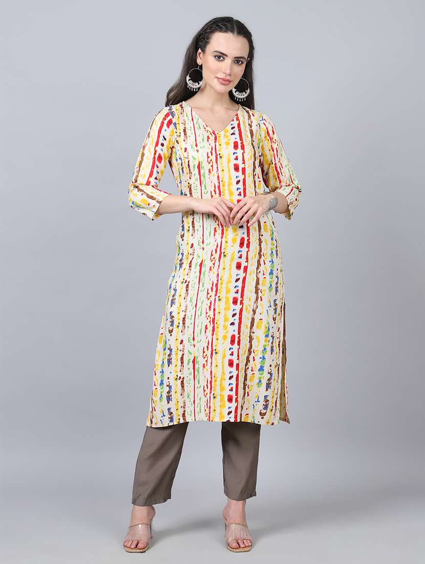 women three quarter sleeves straight kurta