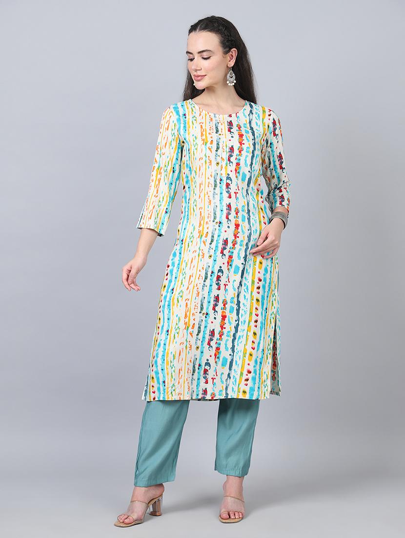women three quarter sleeves straight kurta - 21534452 - Standard Image - 1
