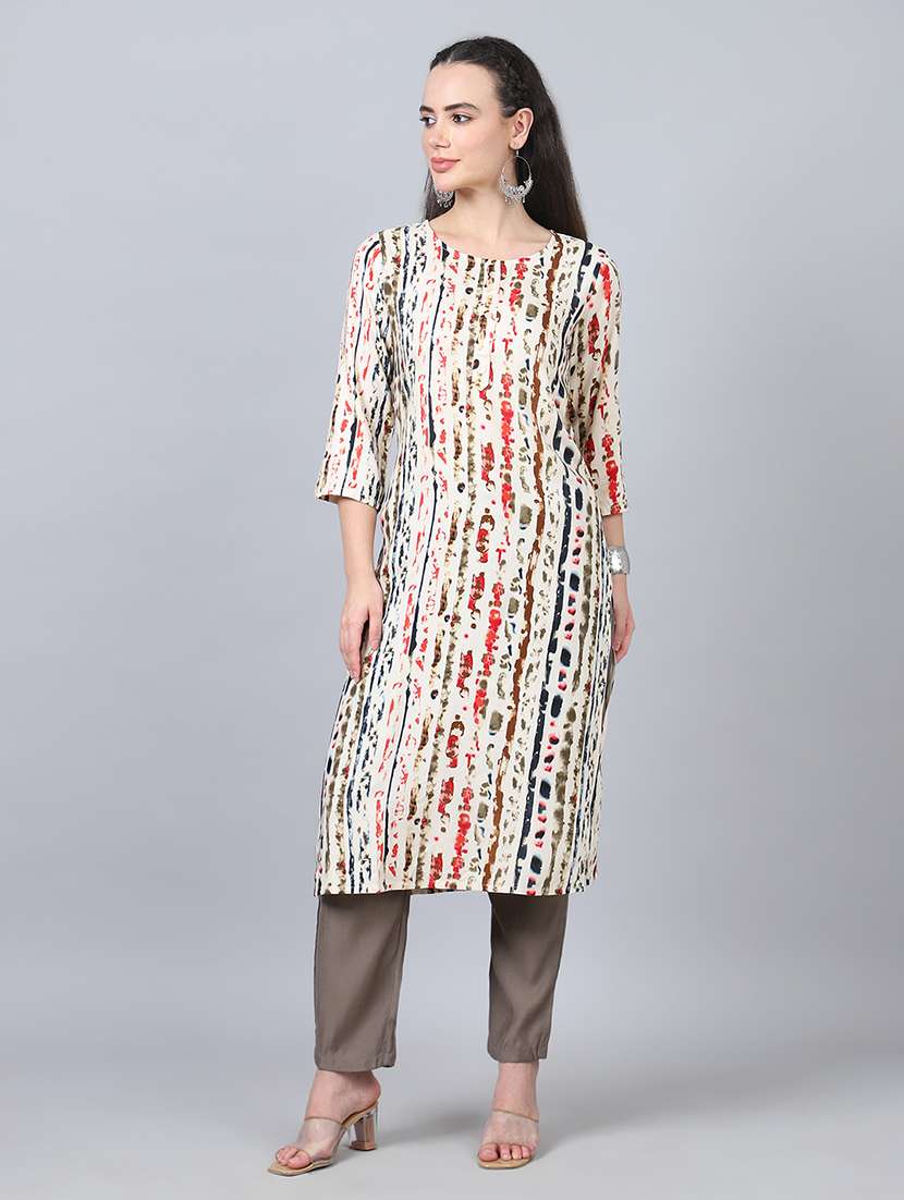 women three quarter sleeves straight kurta - 21534453 -  Standard Image - 1