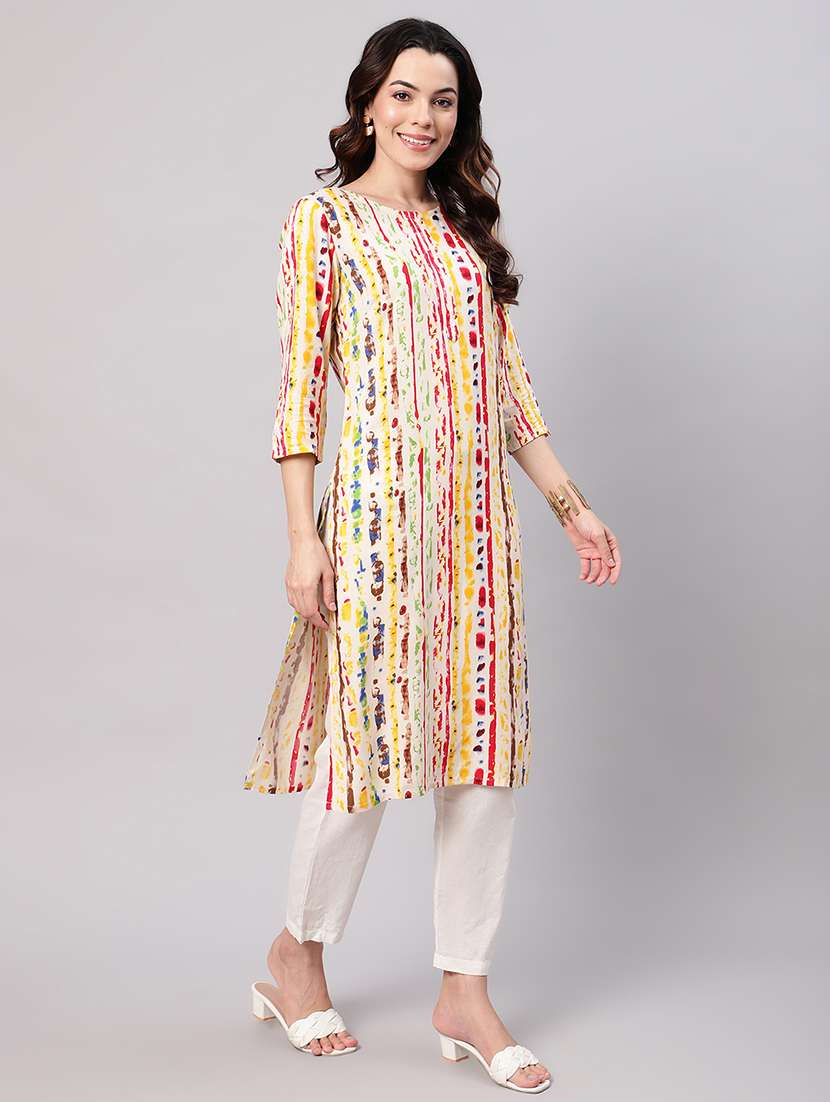 women three quarter sleeves straight kurta - 21534454 -  Standard Image - 1