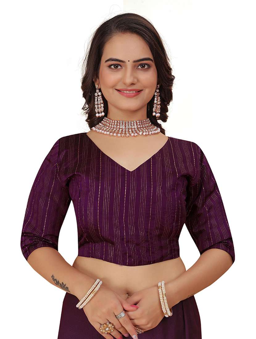 women striped three quarter sleeve stitched blouse 