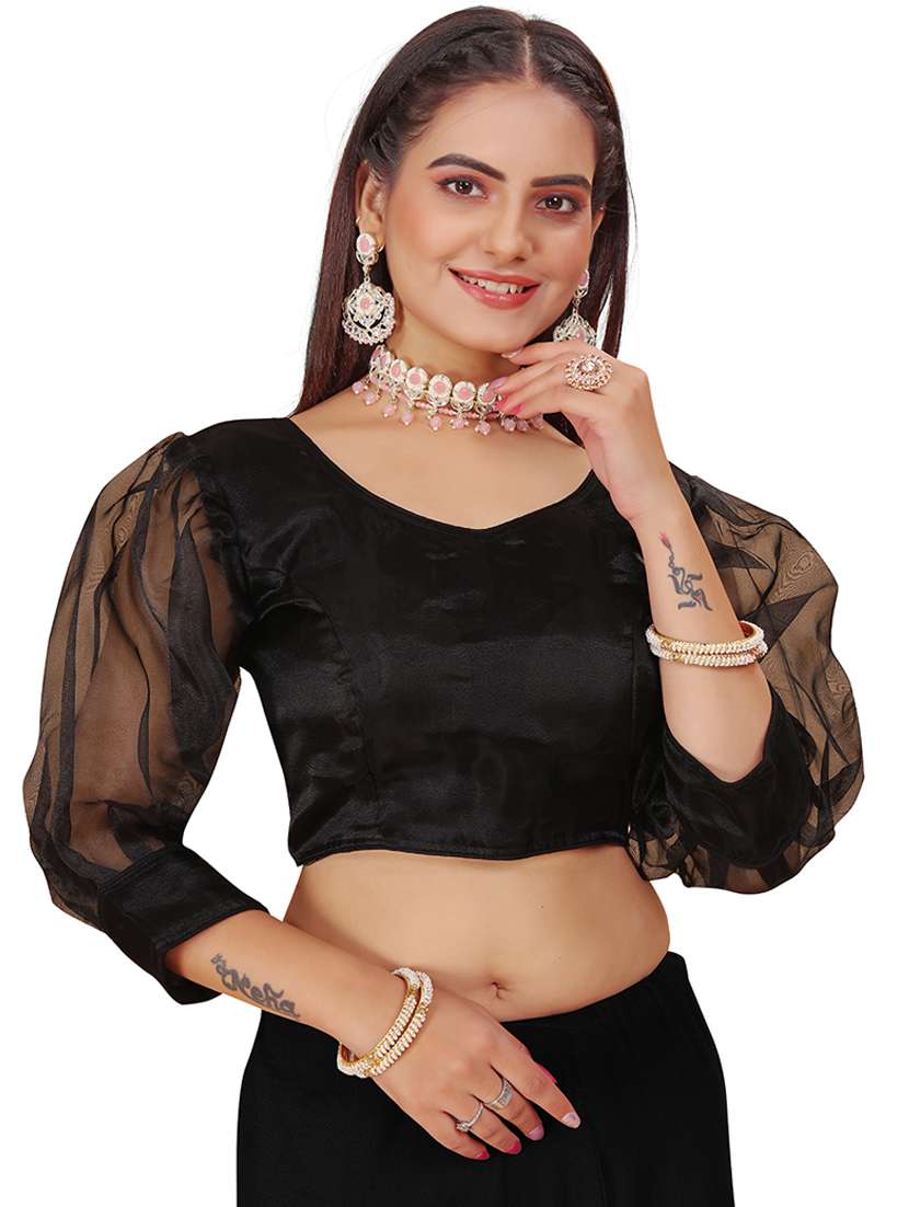 women black solid stiched blouse